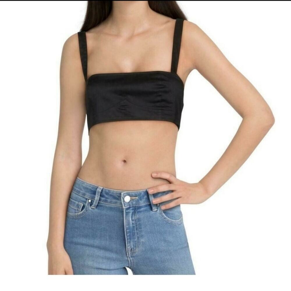 Danielle Bernstein Black Poplin Crop Tank Top Size 6 NEW